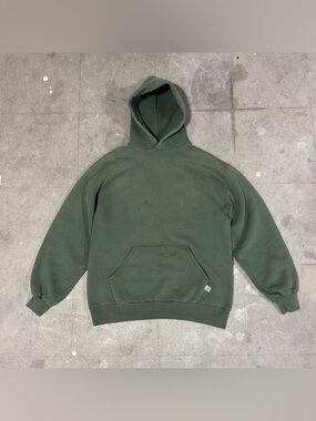 Vintage 90s Russell Athletic Mens Large Faded Distressed Hoodie Sweatshirt Green